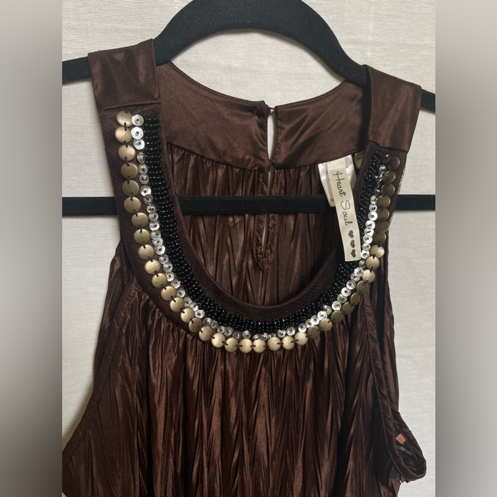 Vintage beaded Tanktop halter brown silky women’s size medium summer - Picture 7 of 9